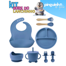 Kit Talheres bebê silicone Peças Talheres Infantil Com Ventosa Canudo Colher Babador Garfo