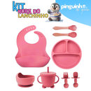 Kit Talheres bebê silicone Peças Talheres Infantil Com Ventosa Canudo Colher Babador Garfo