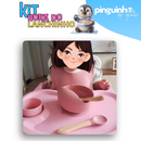 Kit Talheres bebê silicone Peças Talheres Infantil Com Ventosa Canudo Colher Babador Garfo